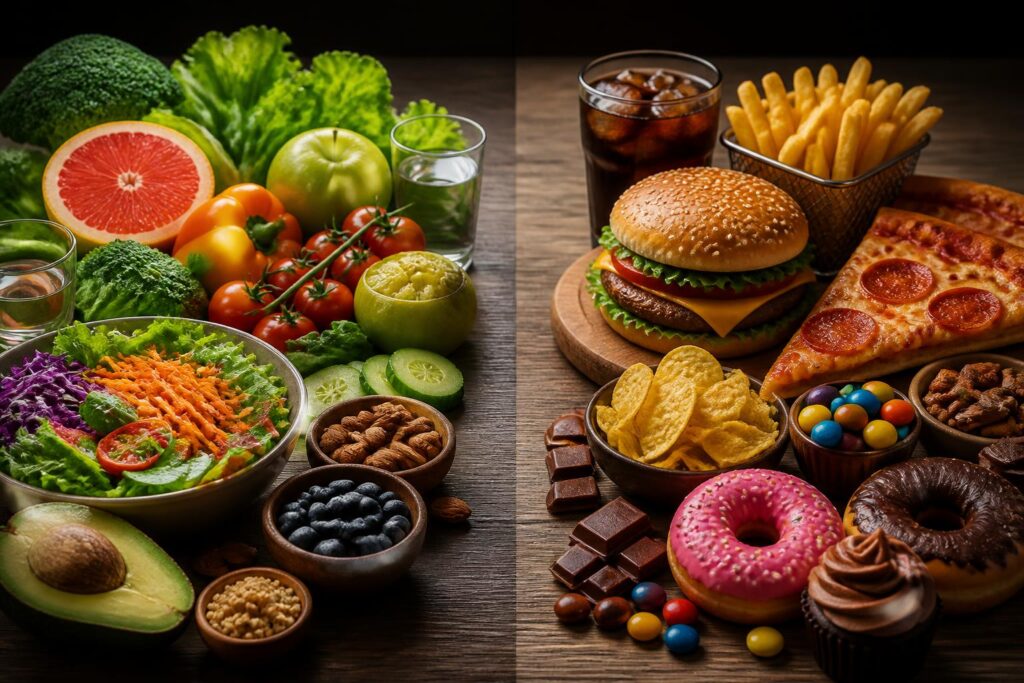 découvrez comment notre équilibre alimentaire est fragilisé entre le plaisir des aliments gourmands et les excès de la malbouffe, et apprenez à retrouver une alimentation saine et savoureuse.