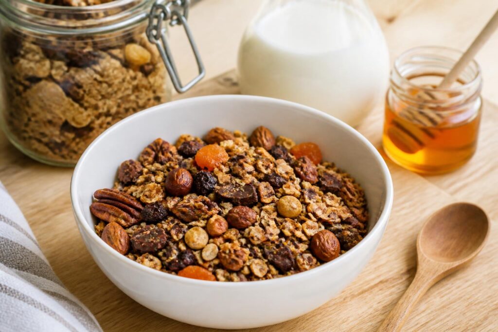 découvrez notre recette de granola maison facile à préparer pour un petit-déjeuner sain et croustillant. astuces et ingrédients naturels pour bien commencer la journée.