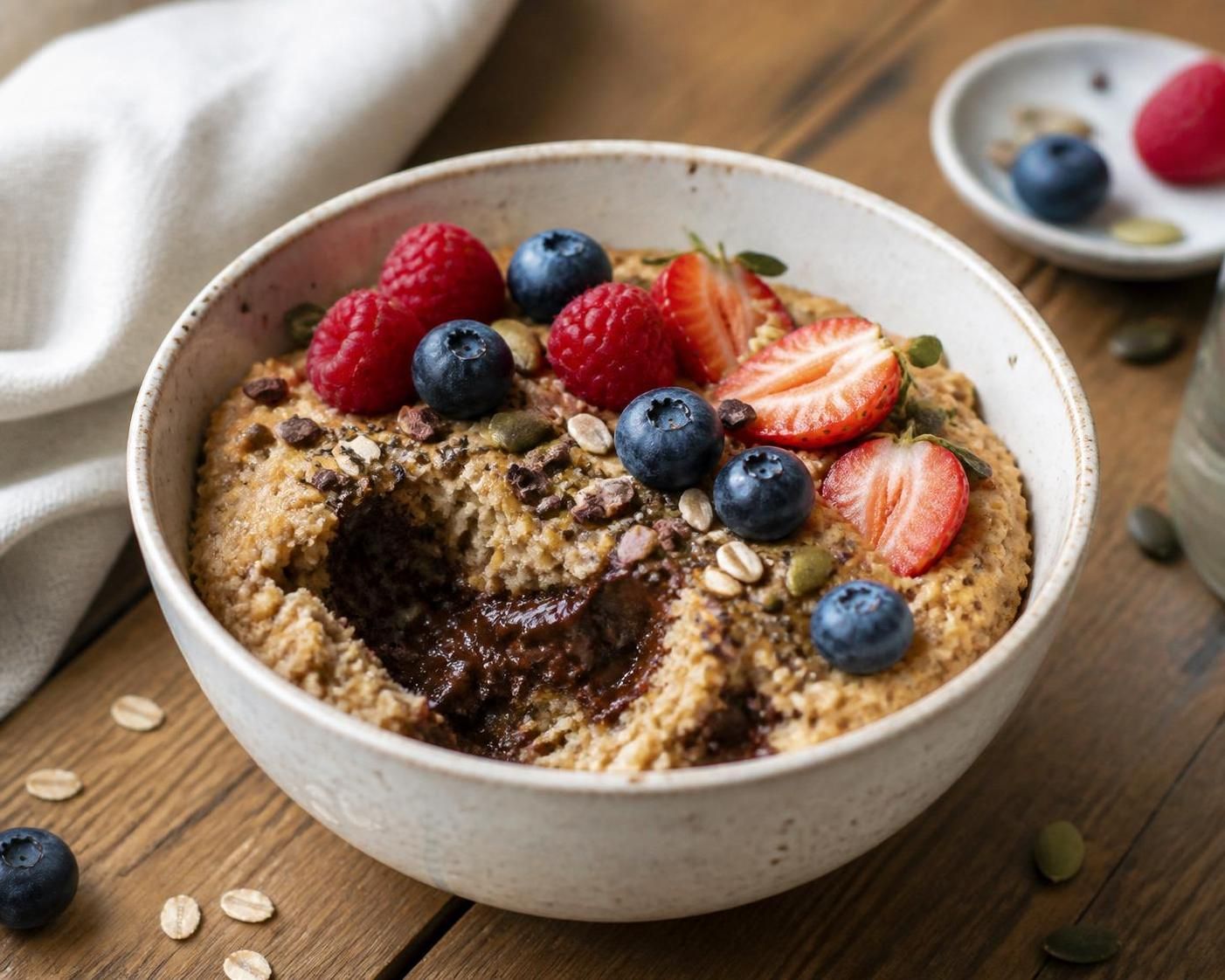 découvrez notre recette rapide de bowl cake flocon d'avoine, un petit-déjeuner sain et gourmand pour bien démarrer la journée.