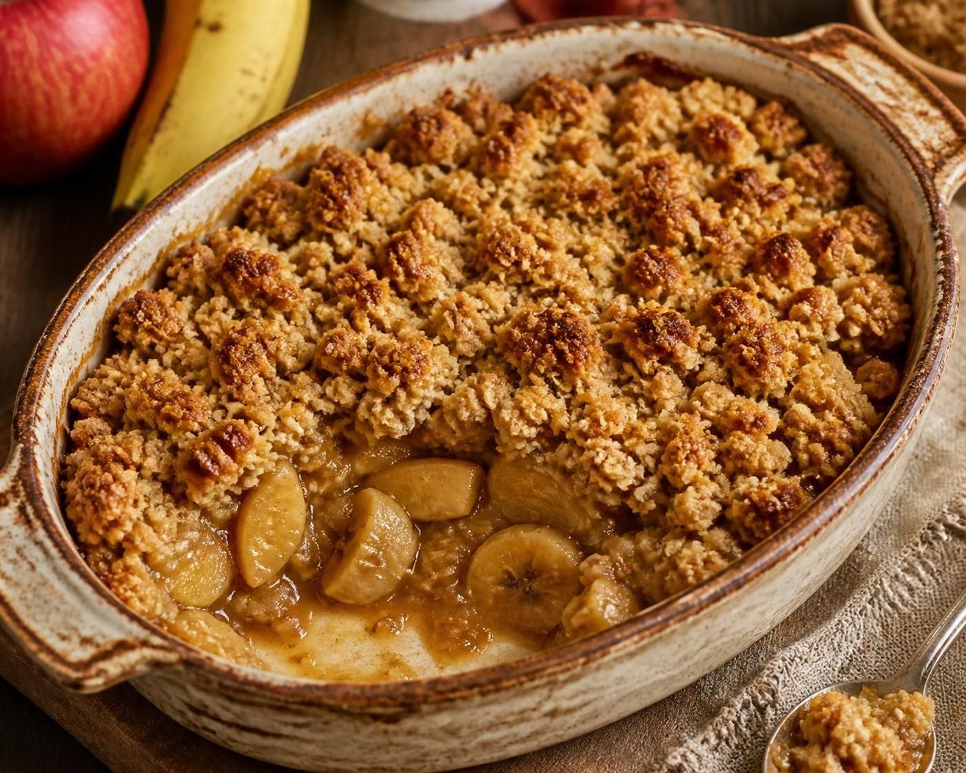 découvrez le crumble pomme banane, une recette gourmande et facile à réaliser qui séduit toutes les papilles avec son équilibre parfait entre douceur fruitée et croustillant.