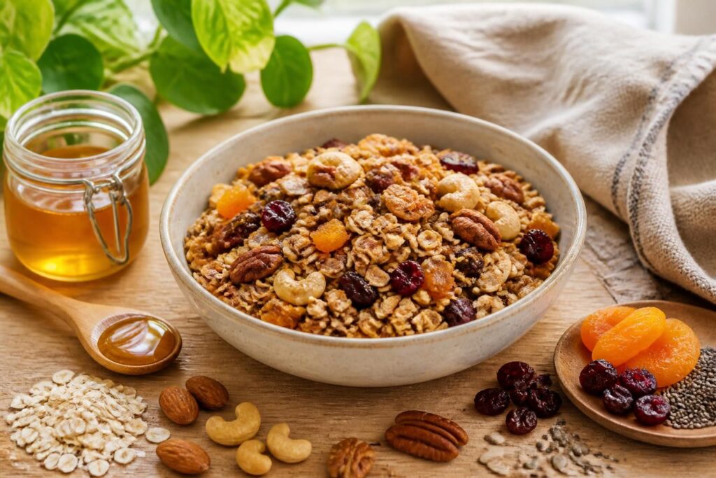 découvrez notre recette de granola maison, croustillante et saine, parfaite pour un petit-déjeuner gourmand et équilibré. apprenez les astuces pour un granola savoureux et nutritif.