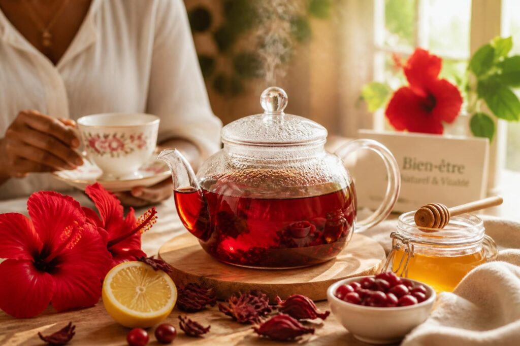 découvrez les bienfaits de l'infusion d'hibiscus bissap, une boisson naturelle aux vertus santé multiples pour votre bien-être quotidien.