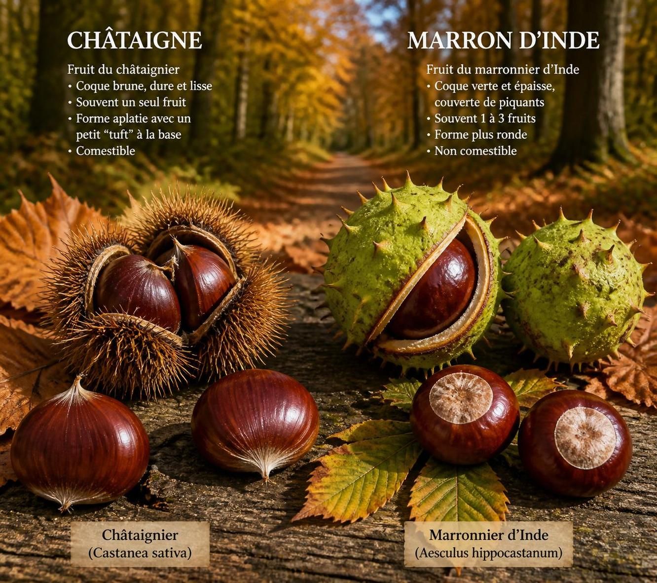 découvrez comment distinguer le marron de la châtaigne, deux fruits d’automne aux apparences proches mais aux caractéristiques bien différentes.