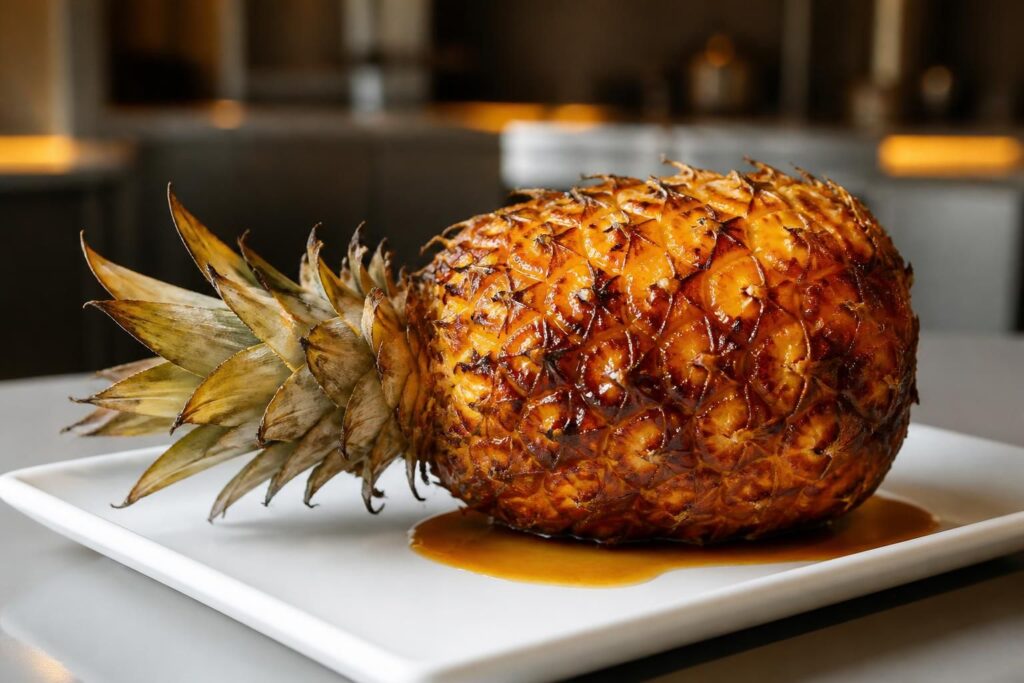 découvrez notre recette gourmande d’ananas rôti au four façon top chef, pour un fruit entier délicieusement caramélisé et fondant, parfait en dessert ou en accompagnement.
