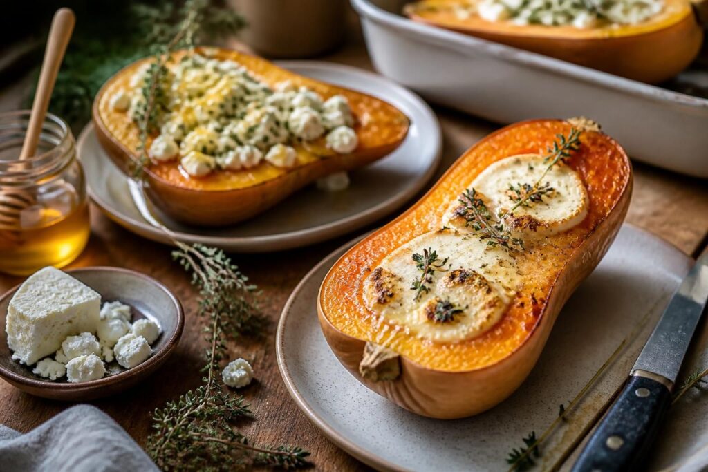 découvrez nos recettes savoureuses de butternut au four, sublimées avec du miel, du chèvre, de la feta ou farcies pour des plats gourmands et faciles à préparer.