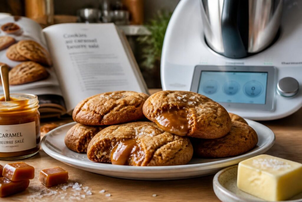 découvrez les recettes gourmandes de cookies caramel au beurre salé de cyril lignac, faciles à réaliser avec votre thermomix pour un dessert irrésistible.