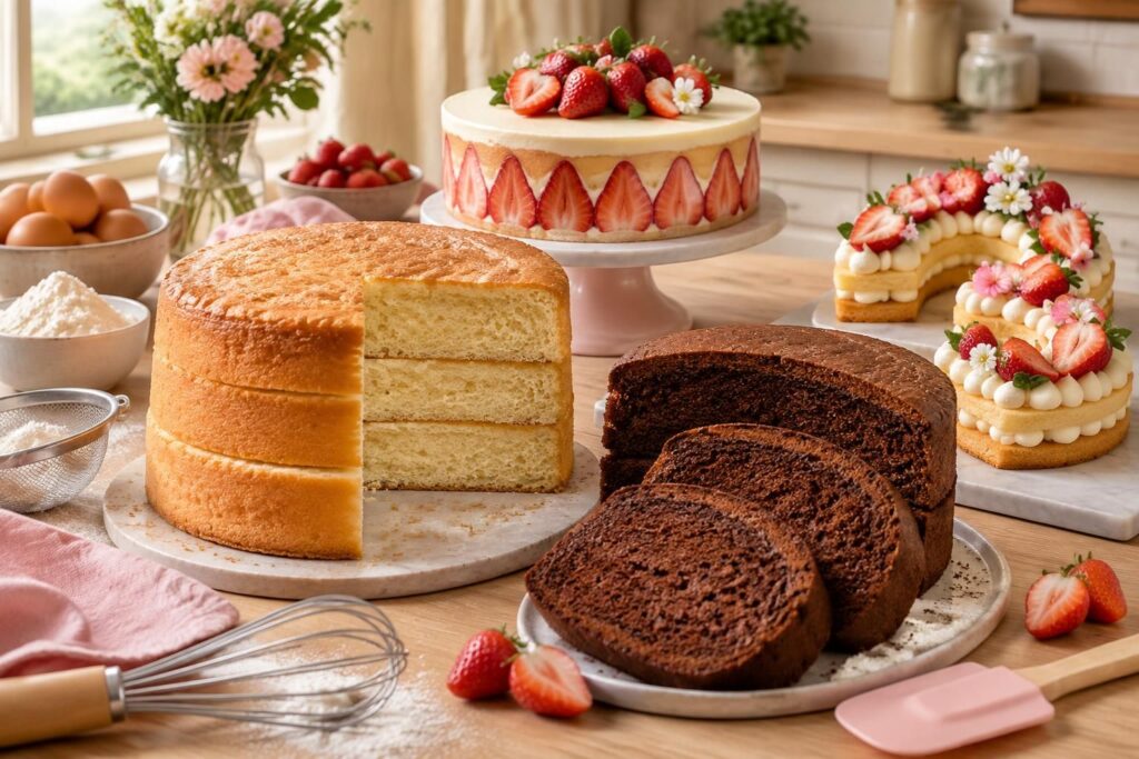 découvrez nos recettes de biscuit génoise classique ou au chocolat, avec des astuces pour réussir vos number cakes et fraisier.