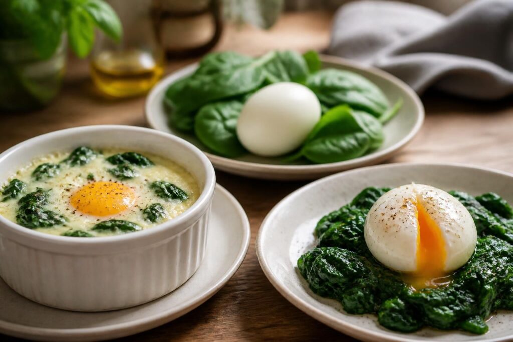 découvrez des recettes simples et délicieuses à base d'épinard et d'œuf, incluant des cocottes, des œufs durs et des œufs mollets pour tous les goûts.