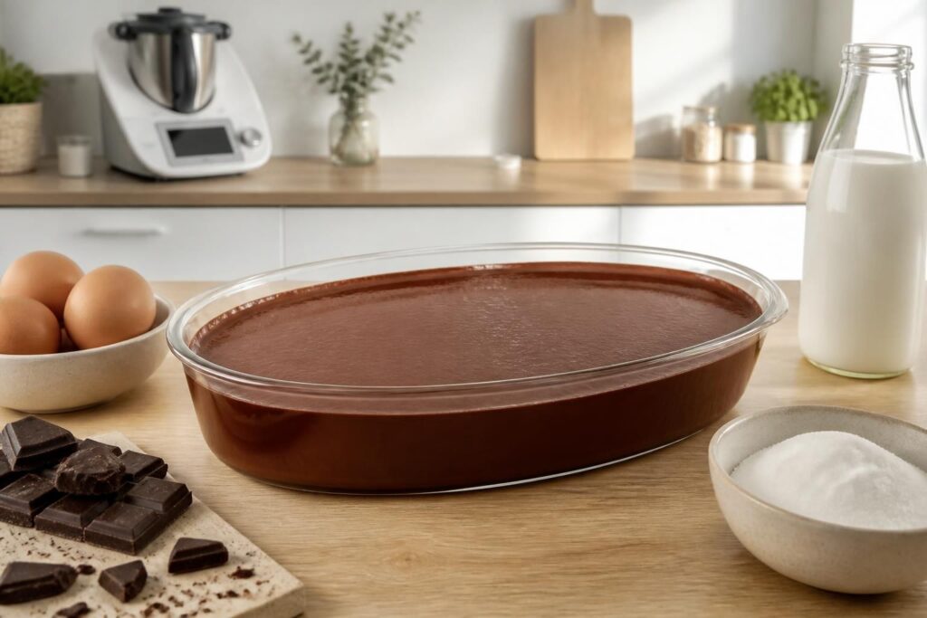 découvrez notre recette simple de flan au chocolat maison, facile à réaliser sans cuisson ou avec votre thermomix pour un dessert gourmand et rapide.