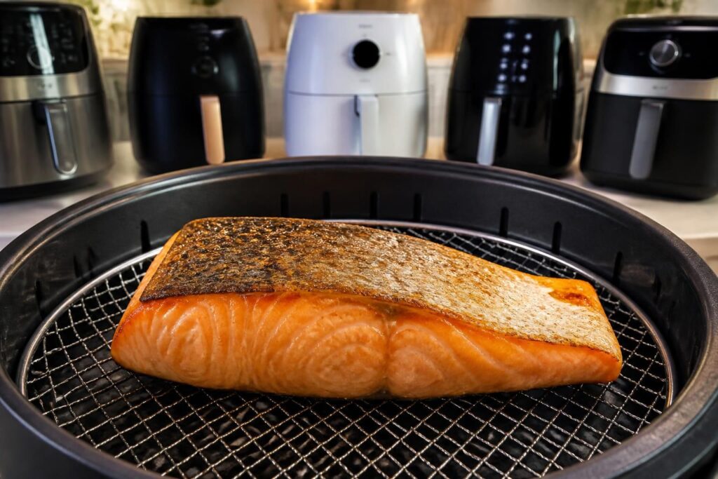 découvrez comment cuire parfaitement votre pavé de saumon à l'air fryer avec nos conseils de temps de cuisson et astuces adaptées aux différentes marques.