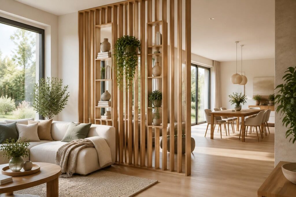 découvrez des idées déco de claustra en bois avec niches pour structurer l’intérieur, séparer les espaces et exposer vos objets avec style.
