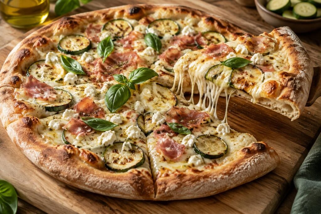 découvrez des recettes originales de pizza à la courgette, garnies de chèvre, feta, jambon ou mozzarella, pour varier les plaisirs maison.