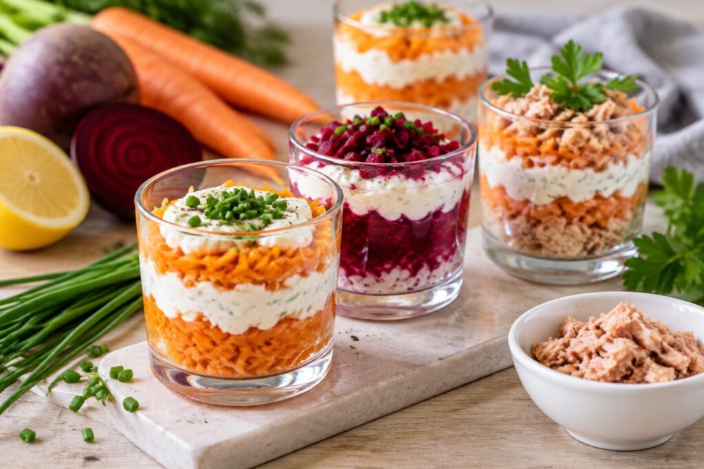 découvrez des verrines carottes et saint-moret faciles à préparer, avec des variantes gourmandes aux betteraves ou au thon pour toutes les occasions.